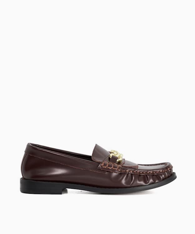 Granules Burgundy - Leather Gold Chain Trim Fringed Loafer