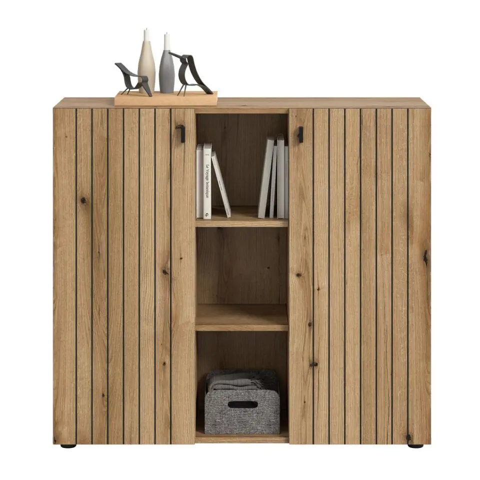 Hioshop Station schoenenkast 2 deuren- 3 planken eik decor