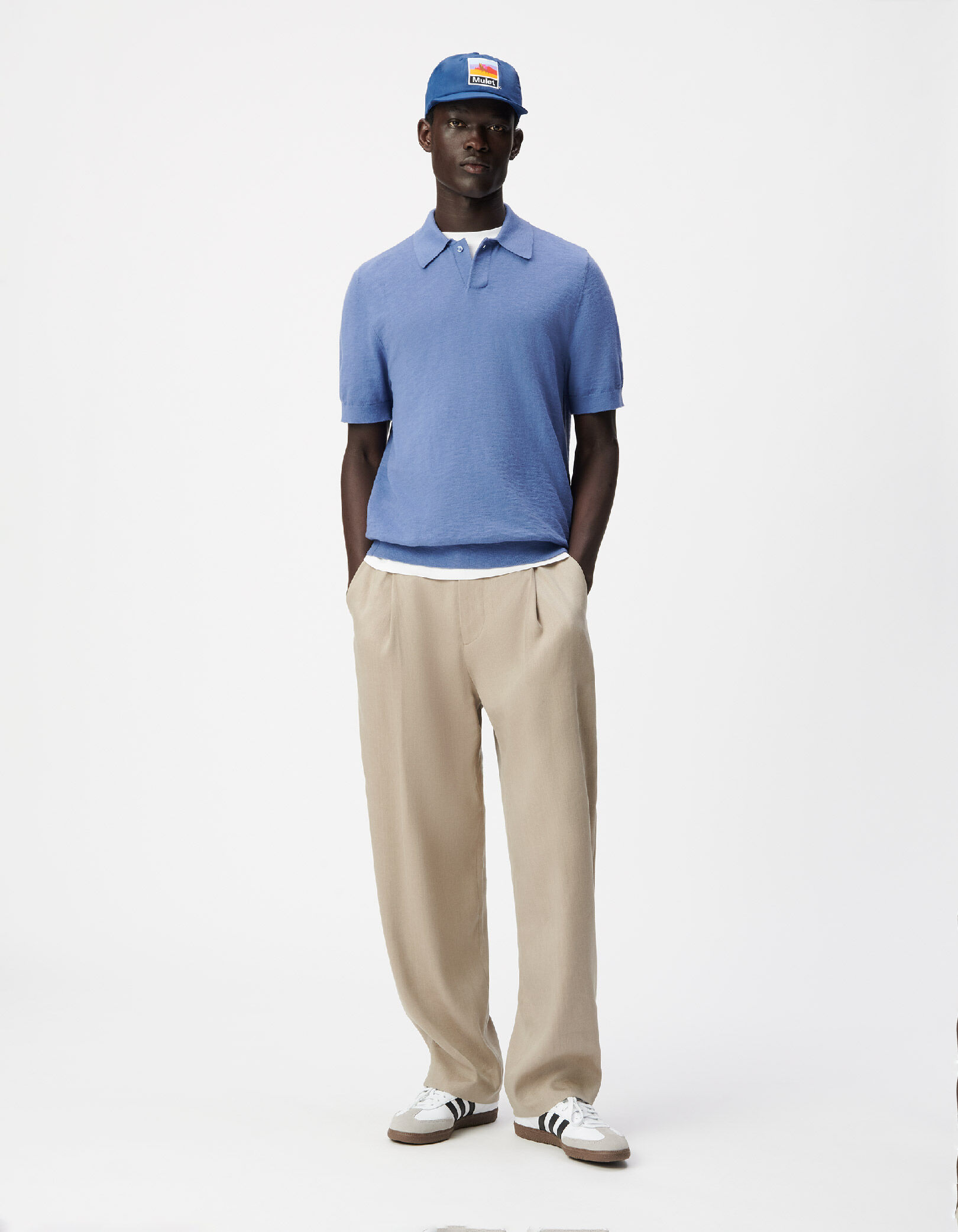 Polo manches courtes bleu maille flammée Homme