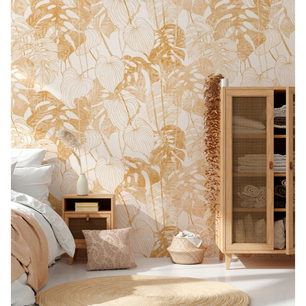 GAMBOA - Papier peint panoramique motif floral Beige sable 384x300cm