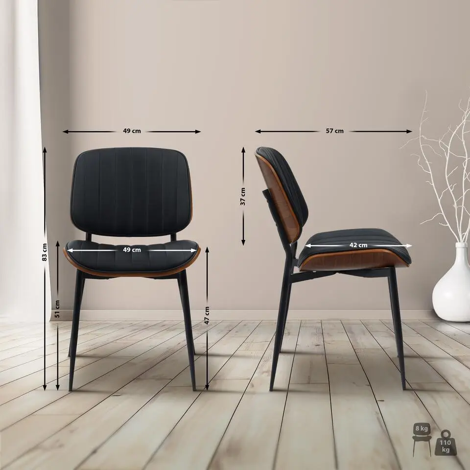 CLP Eetkamerstoel Tiffin Kunstleer - walnoot/zwart