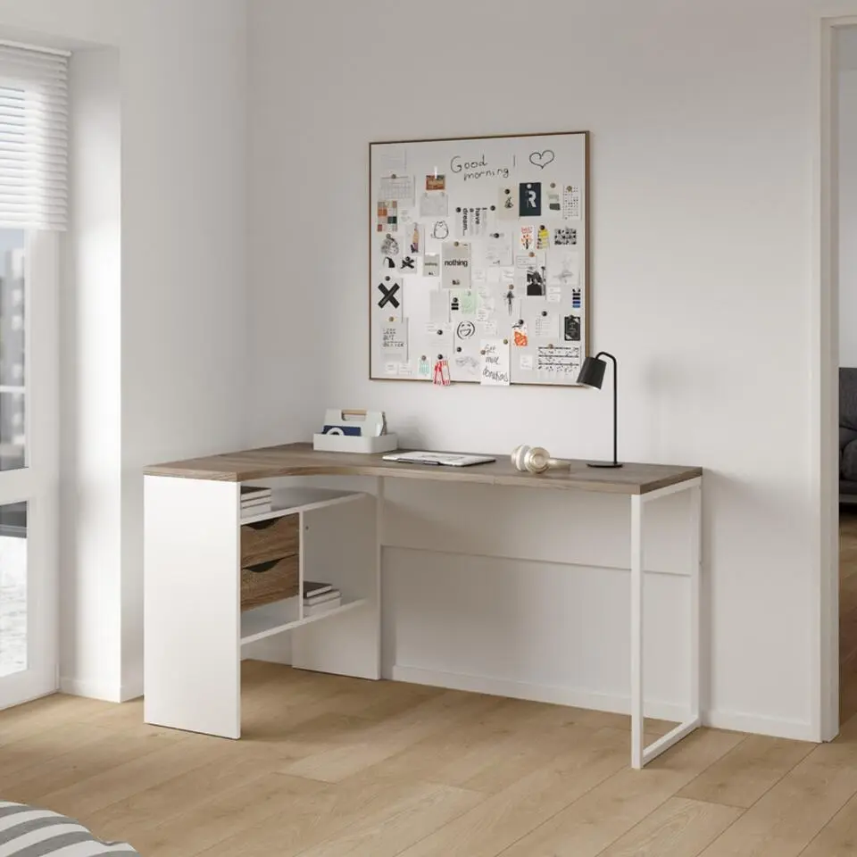 Bureau hoek Wit/Bruin - 145x80x75cm - Function Plus