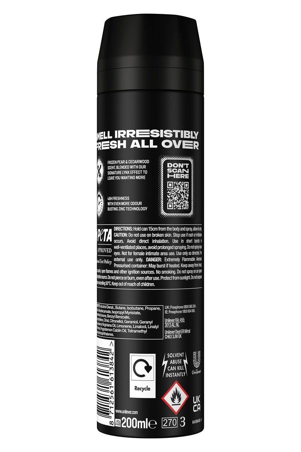 Lynx Black Body Spray XL 48-Hour High Definition Fragrance Deodorant, 200ml