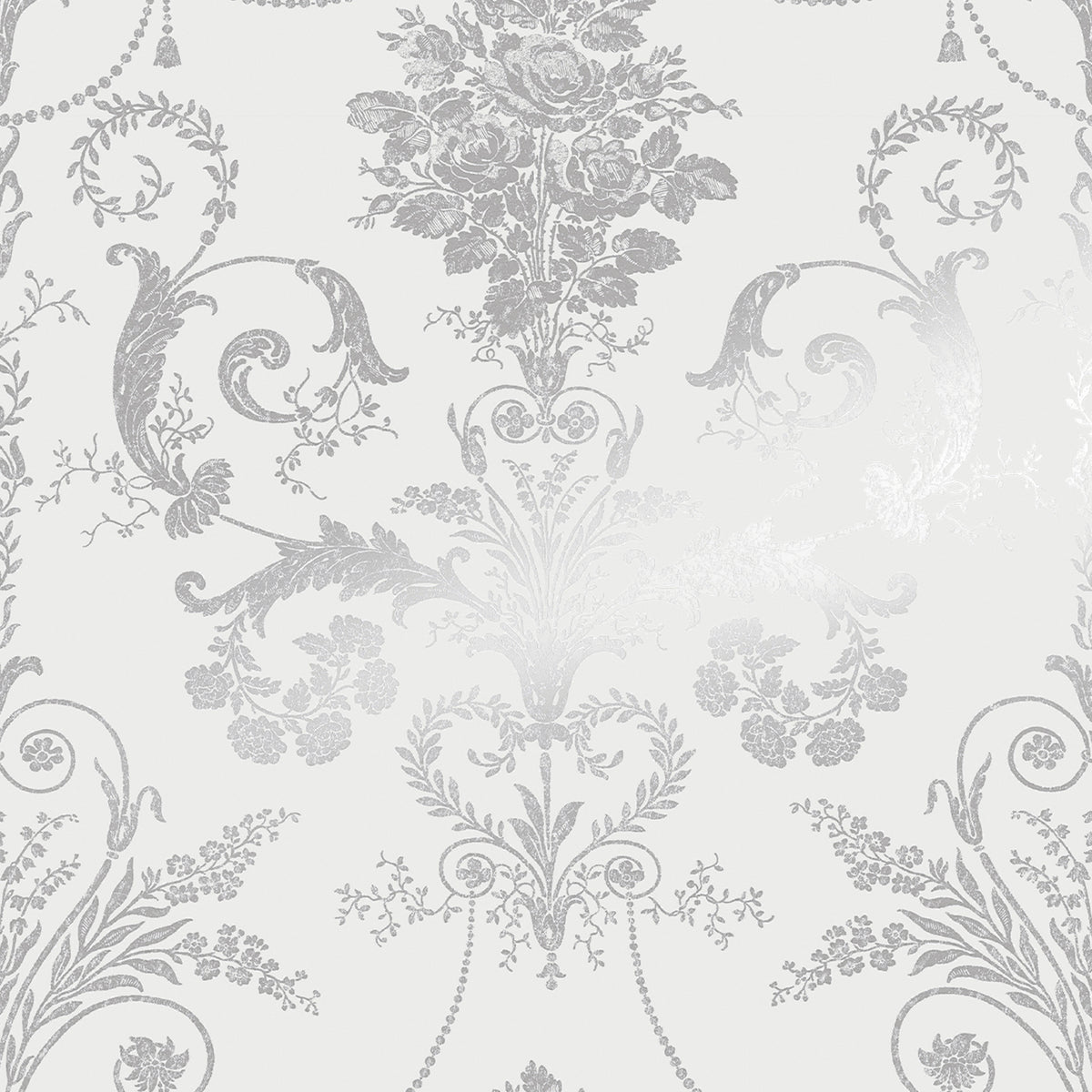 Laura Ashley Vliesbehang - Josette Metallic Silver - 10mx52cm
