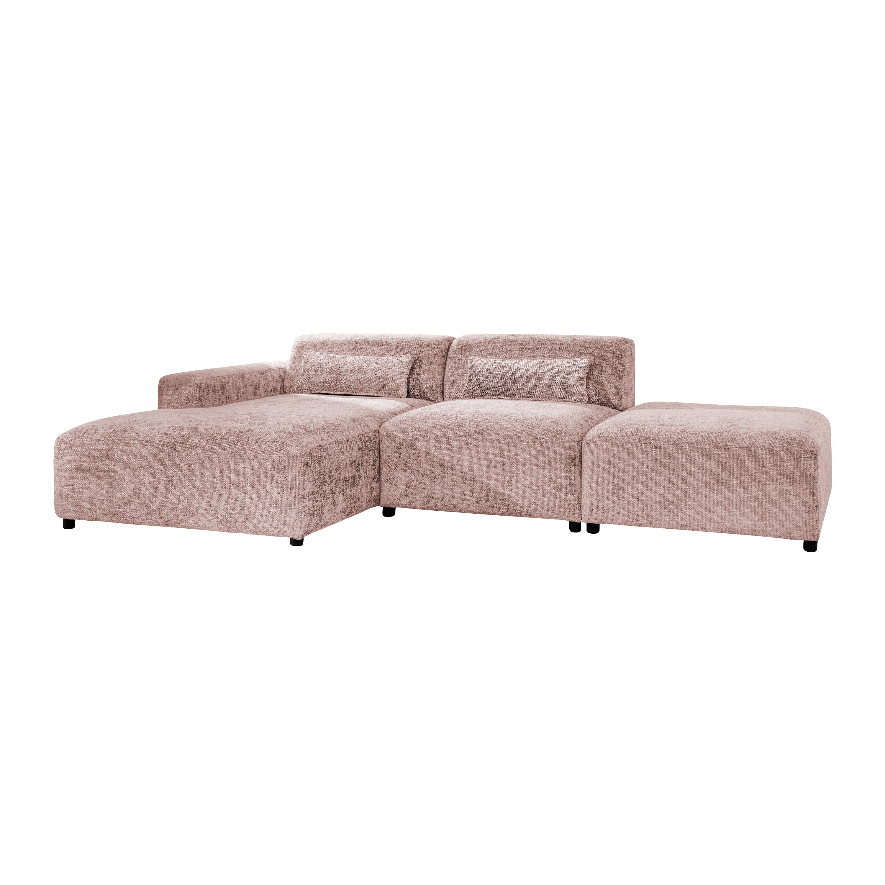 by fonQ Velura Hoekbank Links met Hocker - Chenille - Oudroze
