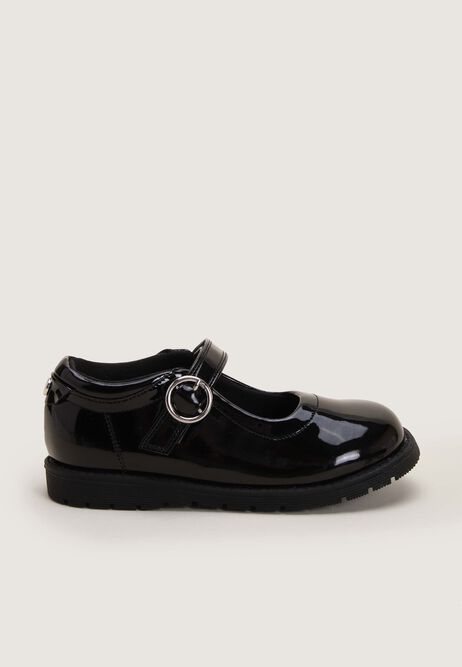 Younger Girls Black Patent Chunky Mary Jane Shoes