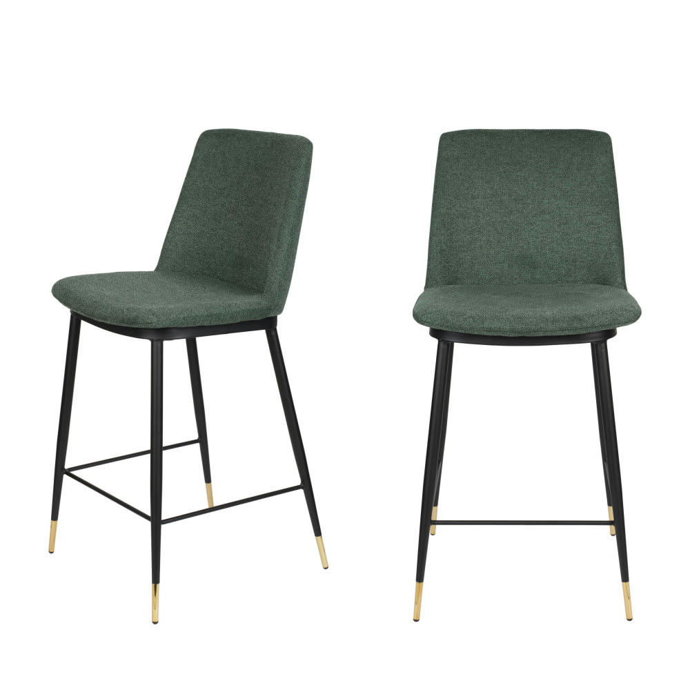 LIONEL - Lot de 2 tabourets de bar en tissu et métal 65cm vert