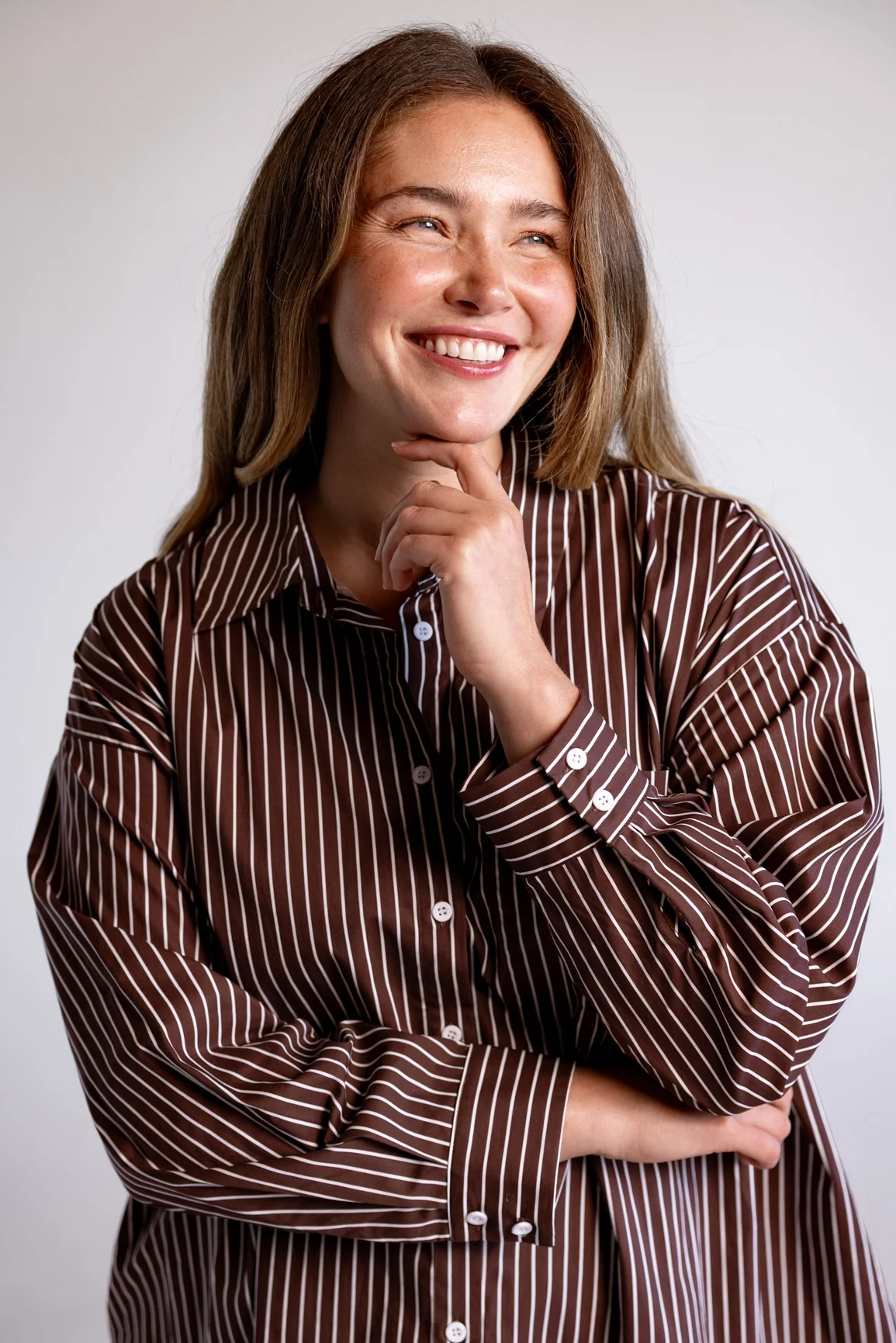 Lula Oversized Shirt in Chocolate Stripes