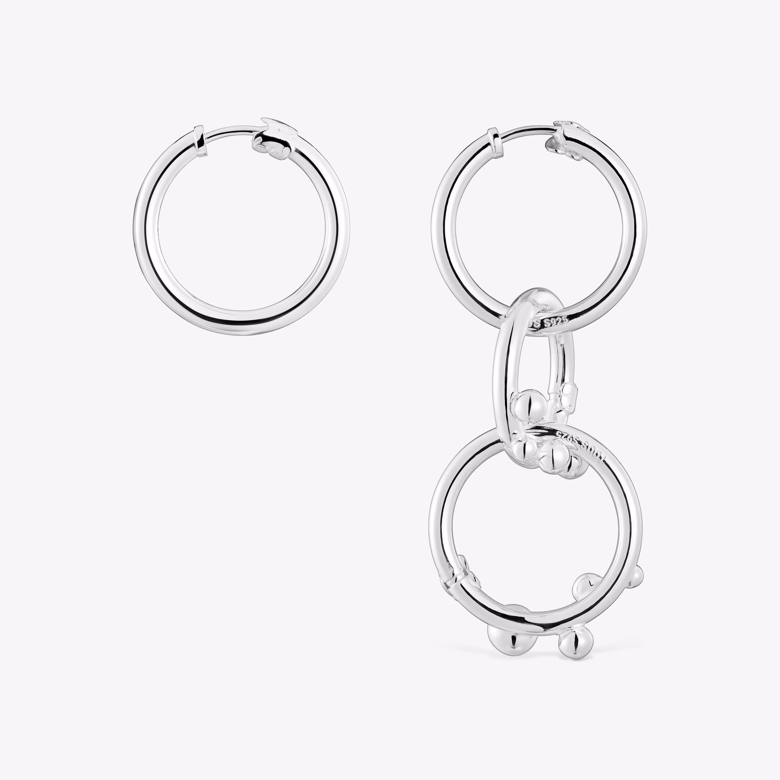 Pendientes de plata corto/largo con anillas y detalles Hold