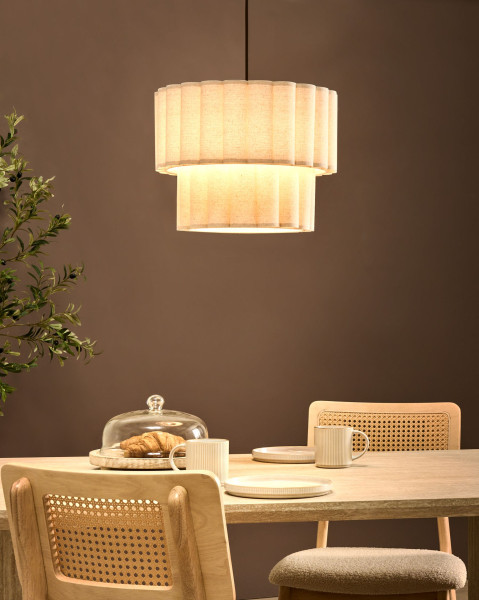 Lampa wisząca podstawa matowa żyrandol z tkaniny jasny beż