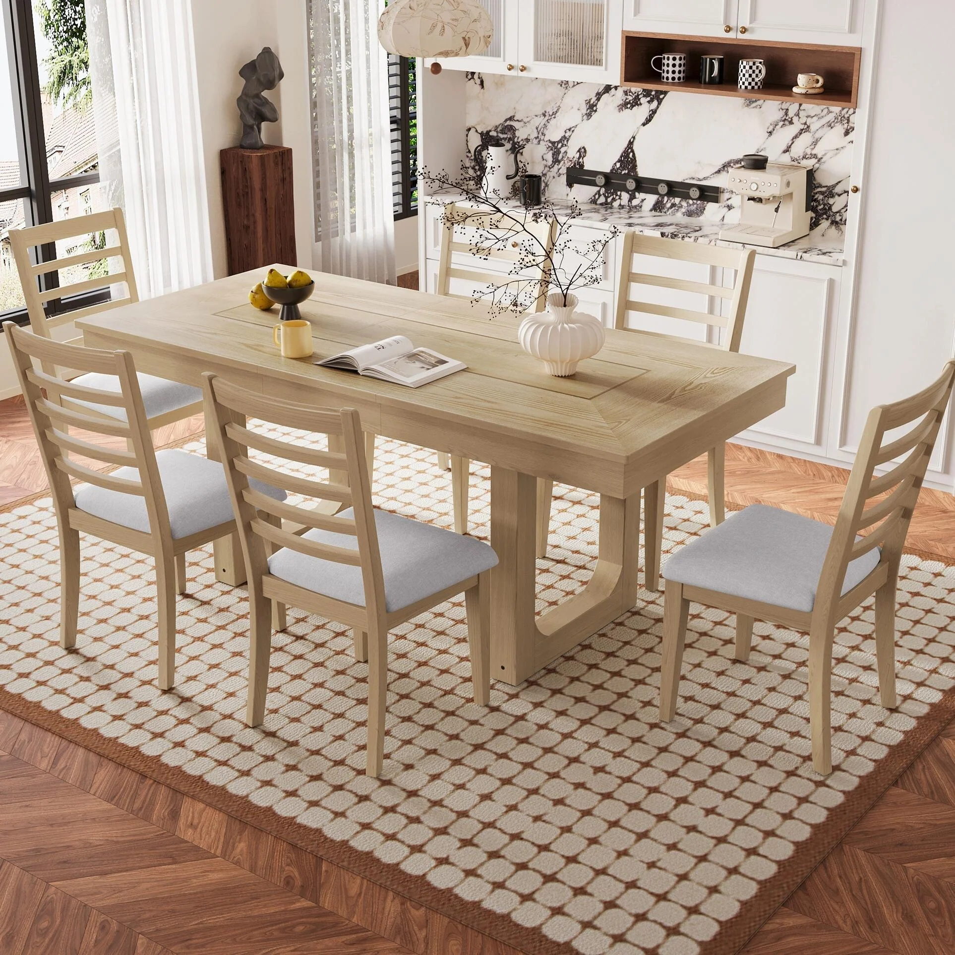 60-78 Expandable Dining Table Set - Rubberwood Legs