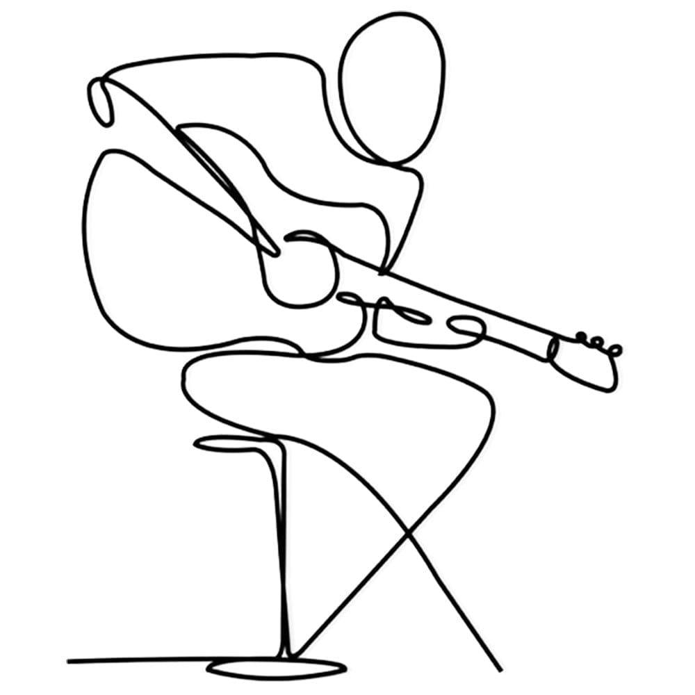 MINIMALISTE - Décoration murale guitariste en métal noir 50x60 cm