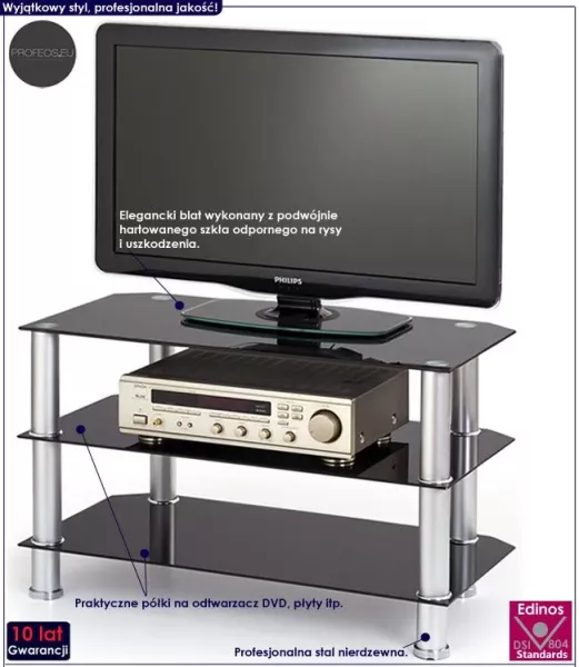 Czarny szklany stolik pod telewizor - Avax