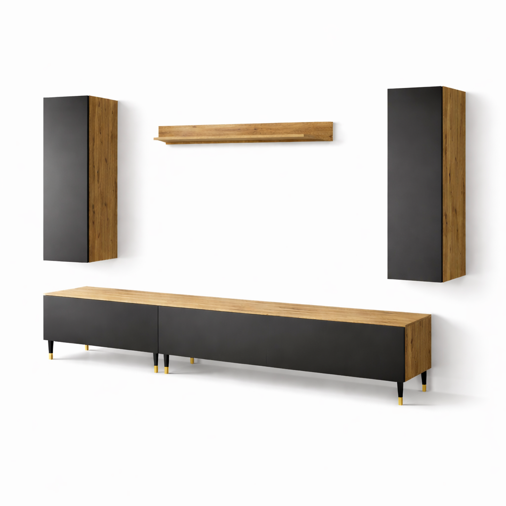 Mebloscianka Maui-2 Loft Zestaw Mebli Styl Loftowym Dąb Artisan Czarny-Mat