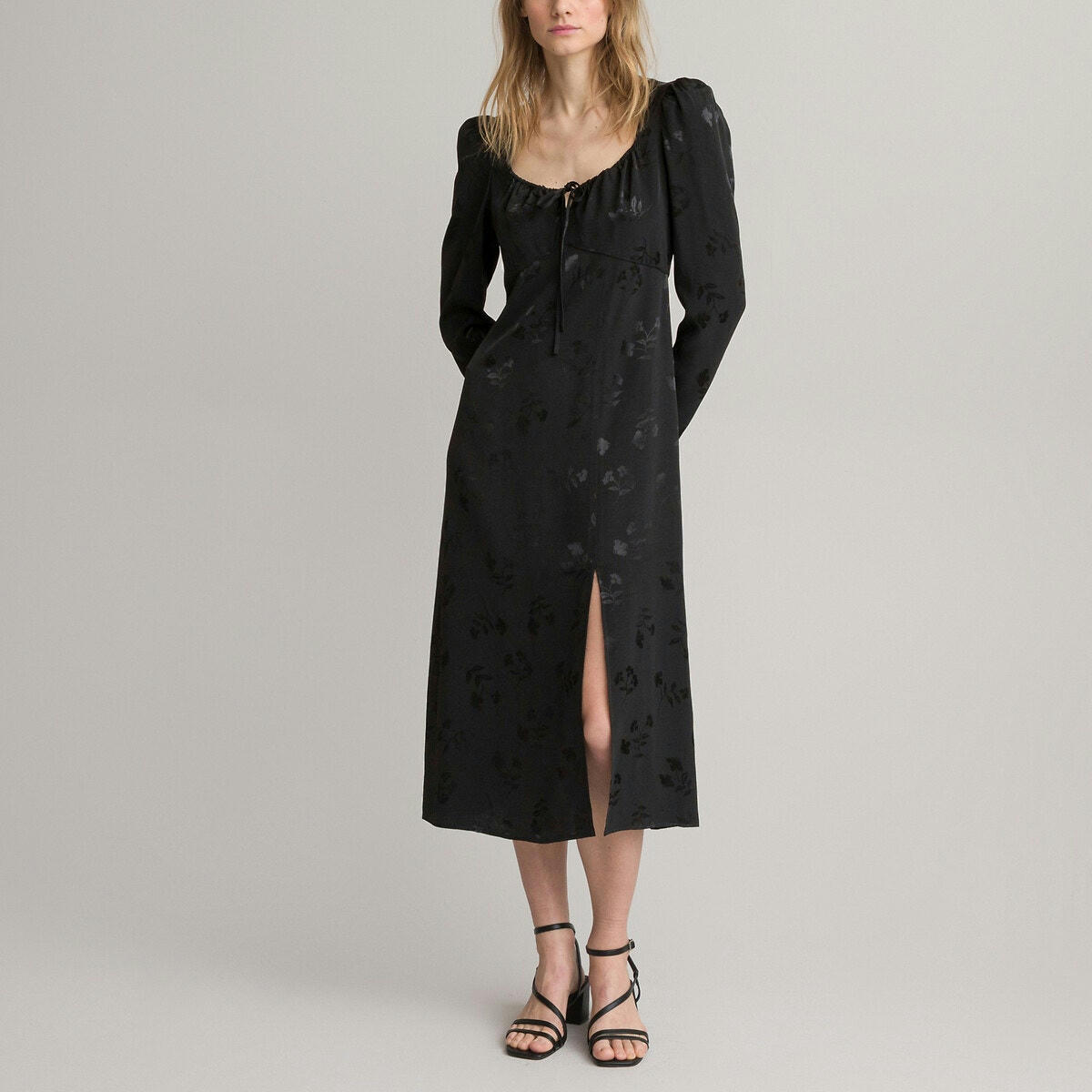 Robe longue jacquard, manches longues