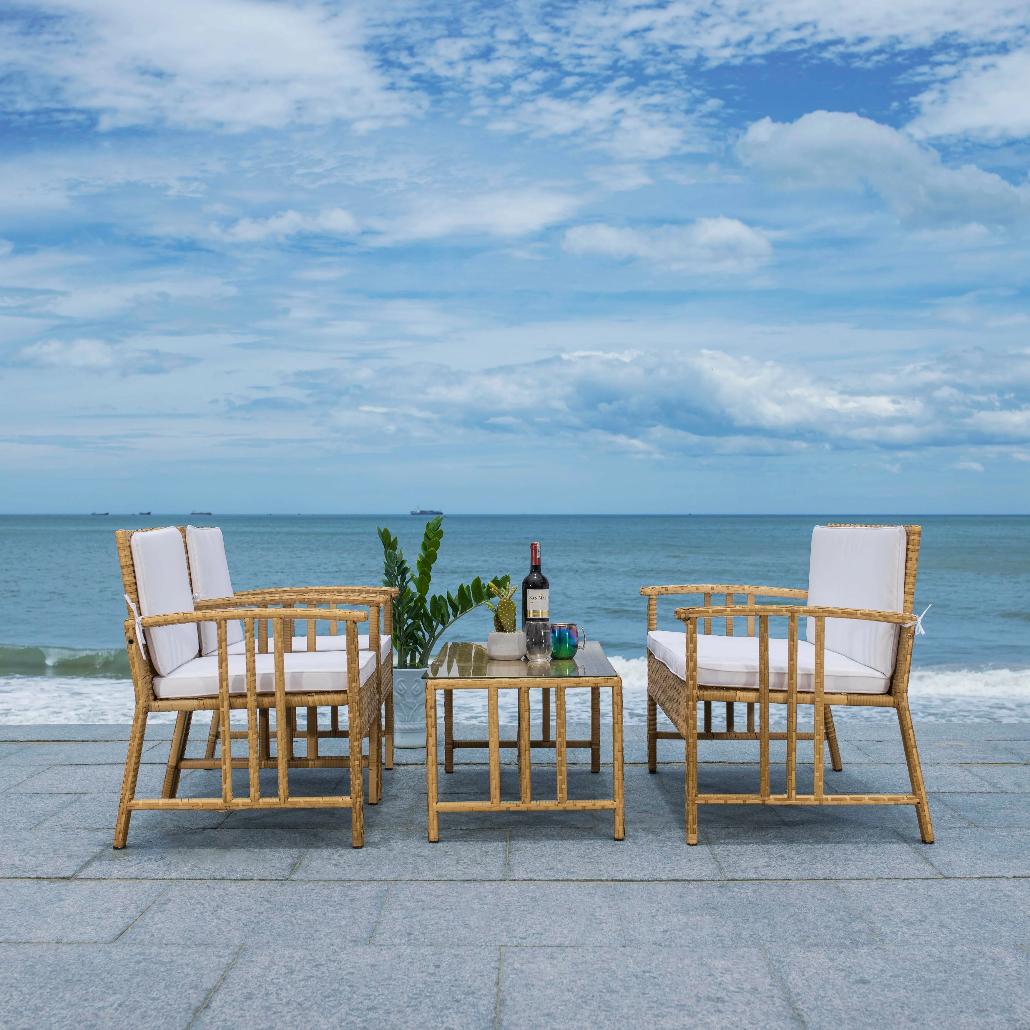 SAFAVIEH Outdoor Reslor 4-Piece Wicker Living Set - 43W x 26D x 31H