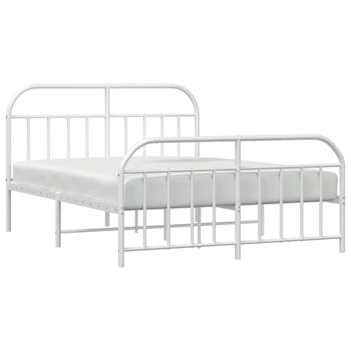 NNEVL Metal Bed Frame with Headboard and Footboard White 153x203 cm Queen