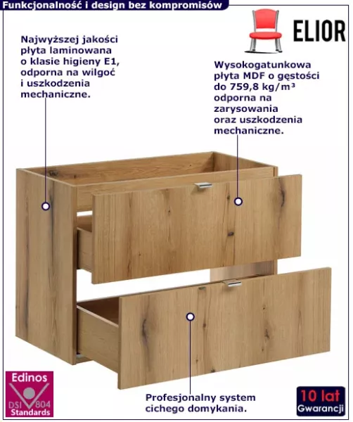 Szafka pod umywalkę z szufladami w kolorze dąb - Elnix