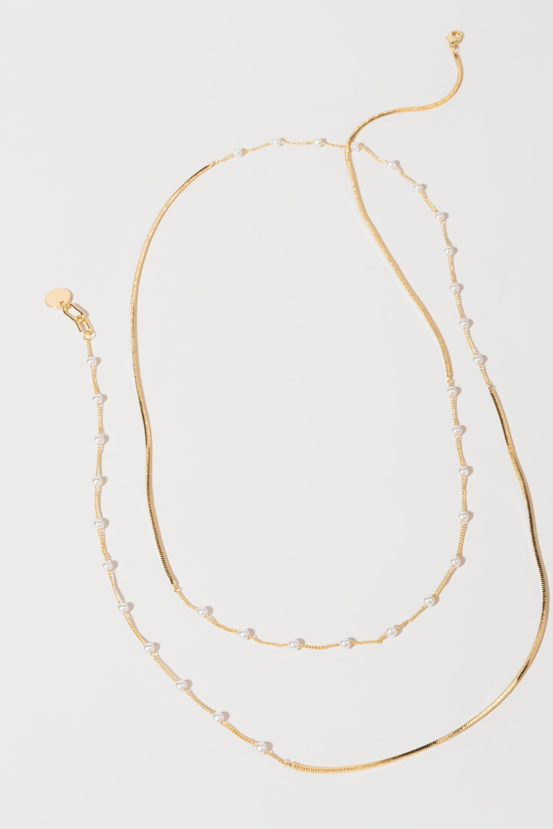 Rebecca Pearl Station Snake Chain Necklace