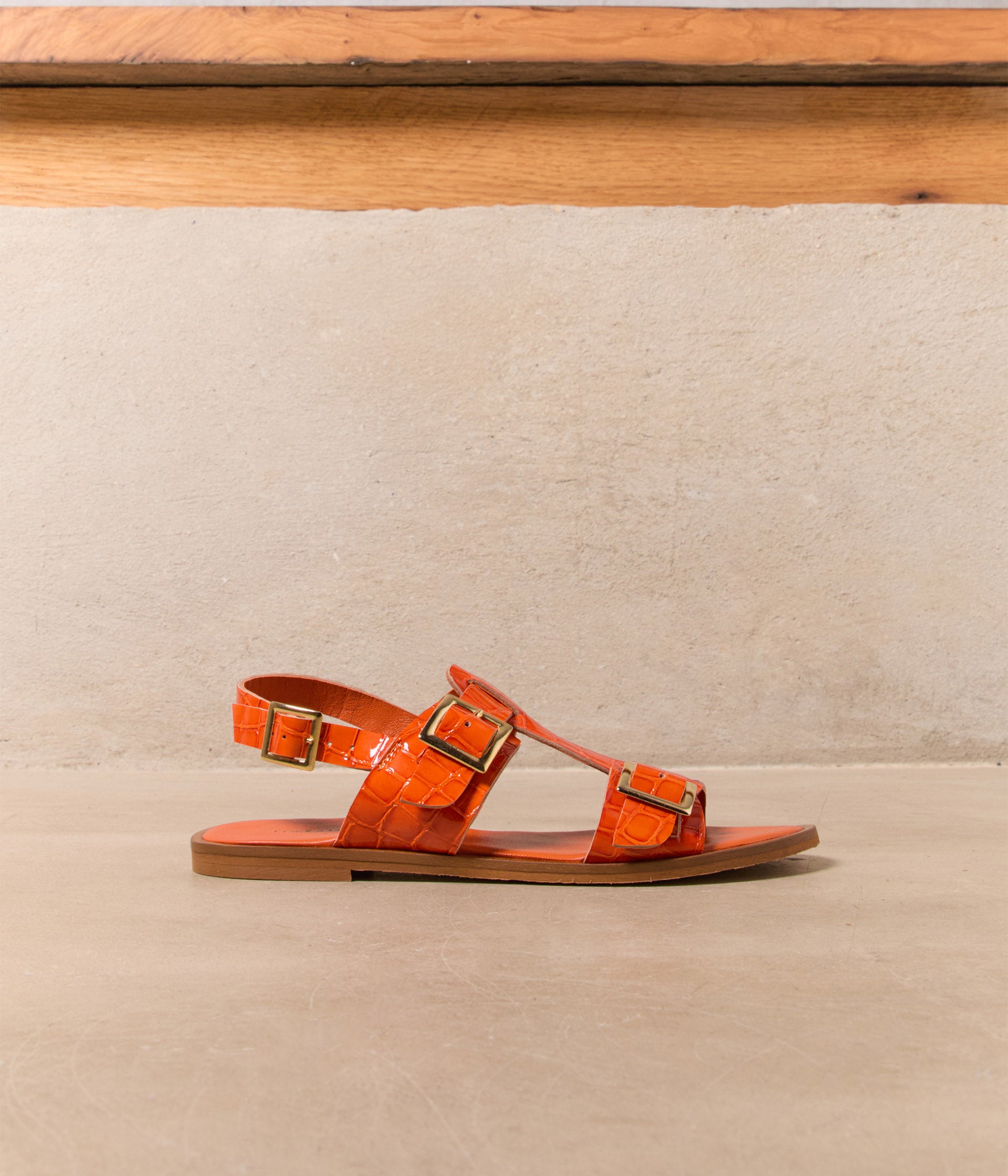 Sandales plates orange Nikki