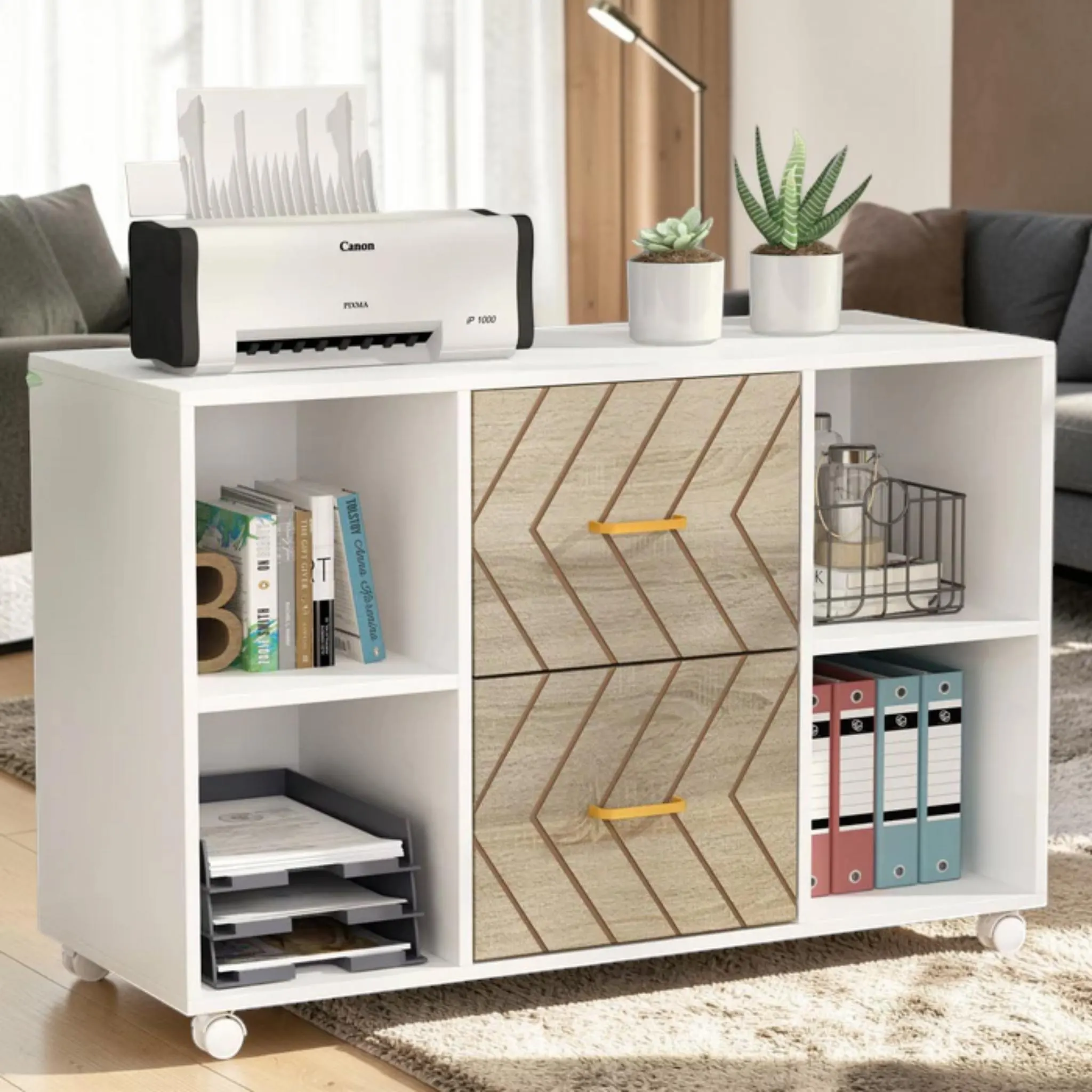 Mobile 2-Drawer File Cabinet With Shelves