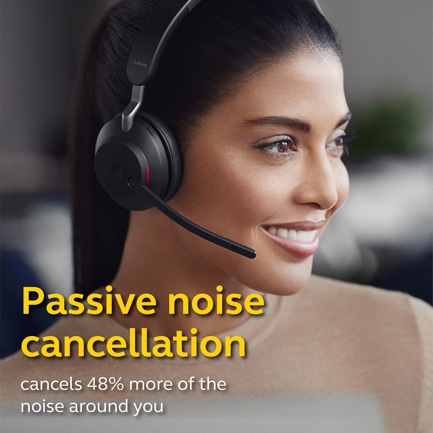 Jabra Evolve2 65 MS Wireless Headphones with Link380a  Stereo  Black – Wireless Bluetooth Headset for Calls and Music  37 Hours of Battery Life  Passive Noise Cancelling Headphones