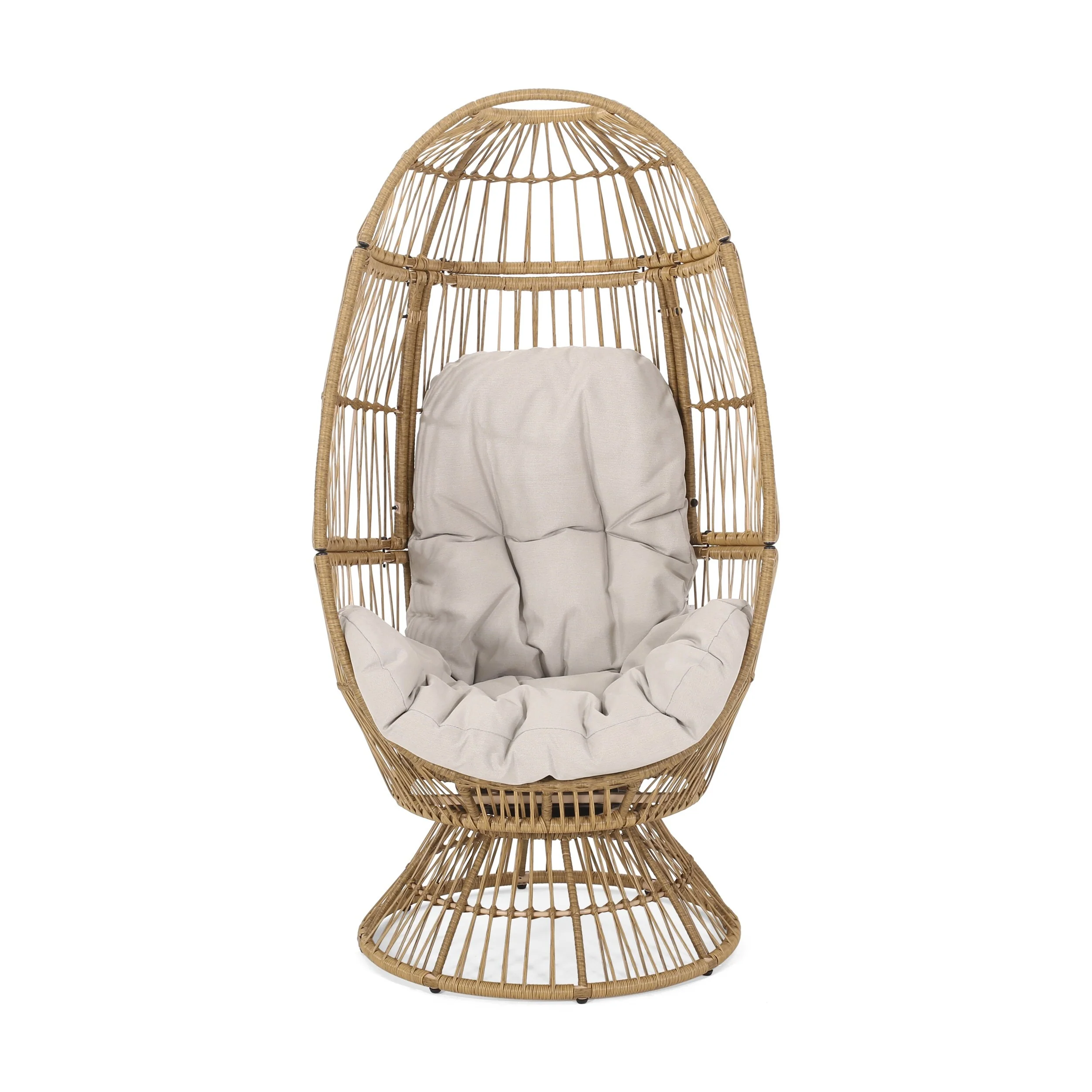 Swivel Egg Chair Basket Chairs Woven Accent Lounge Chair with Cushion