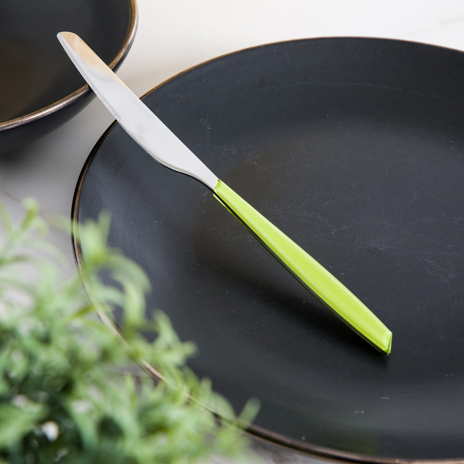 Coltello tavola sfuso verde in acciaio inox Silhouette
