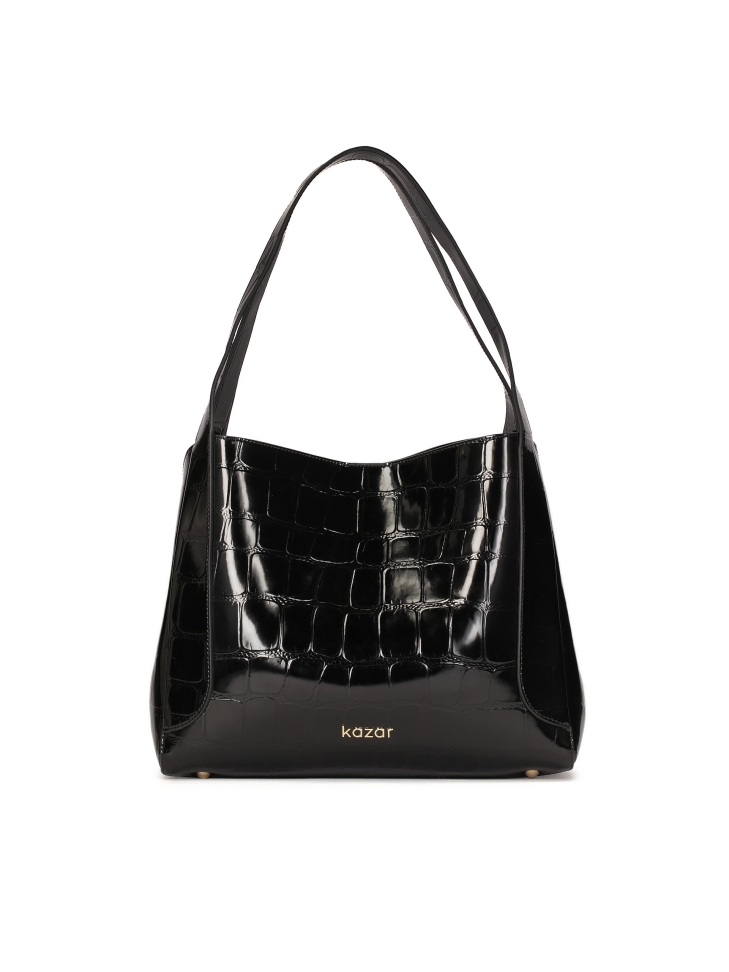 Shoulder bag in embossed patent leather