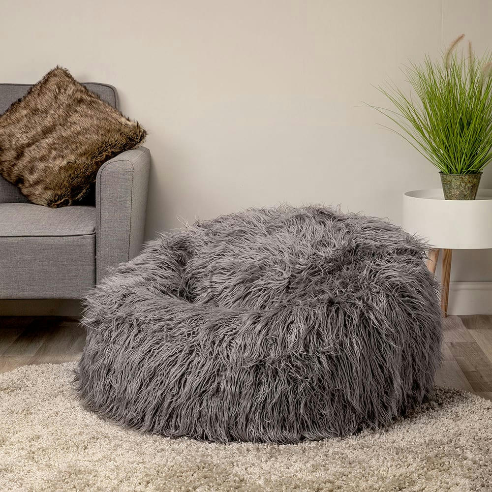 - Pouf fausse fourrure gris anthracite