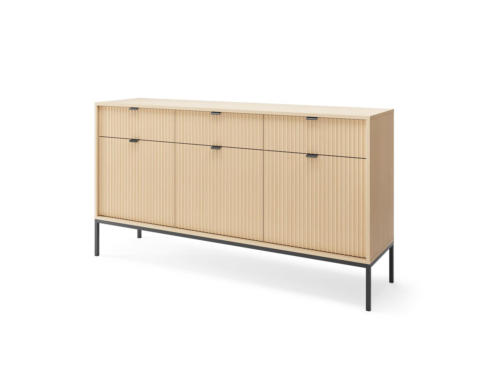 Szeroka komoda trzydrzwiowa z szufladami Nova 154cm w kolorze Dąb Vicenza