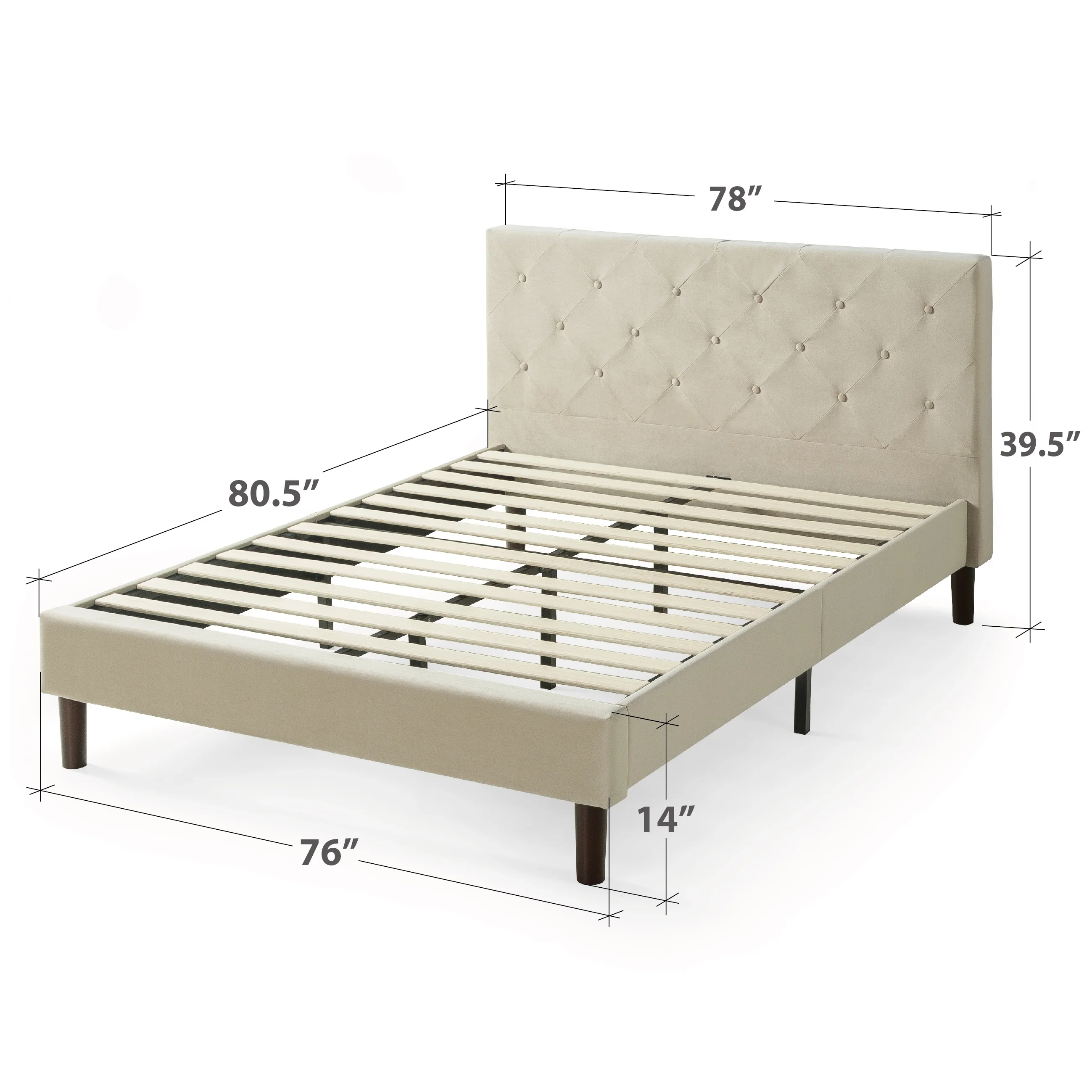 Priage by ZINUS Beige Upholstered Diamond Stitched Platform Bed Frame