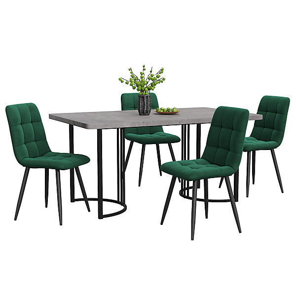 Ensemble table et chaises 140x80x75 cm avec 4 chaises, table MDF effet marbre, chaises velours gris