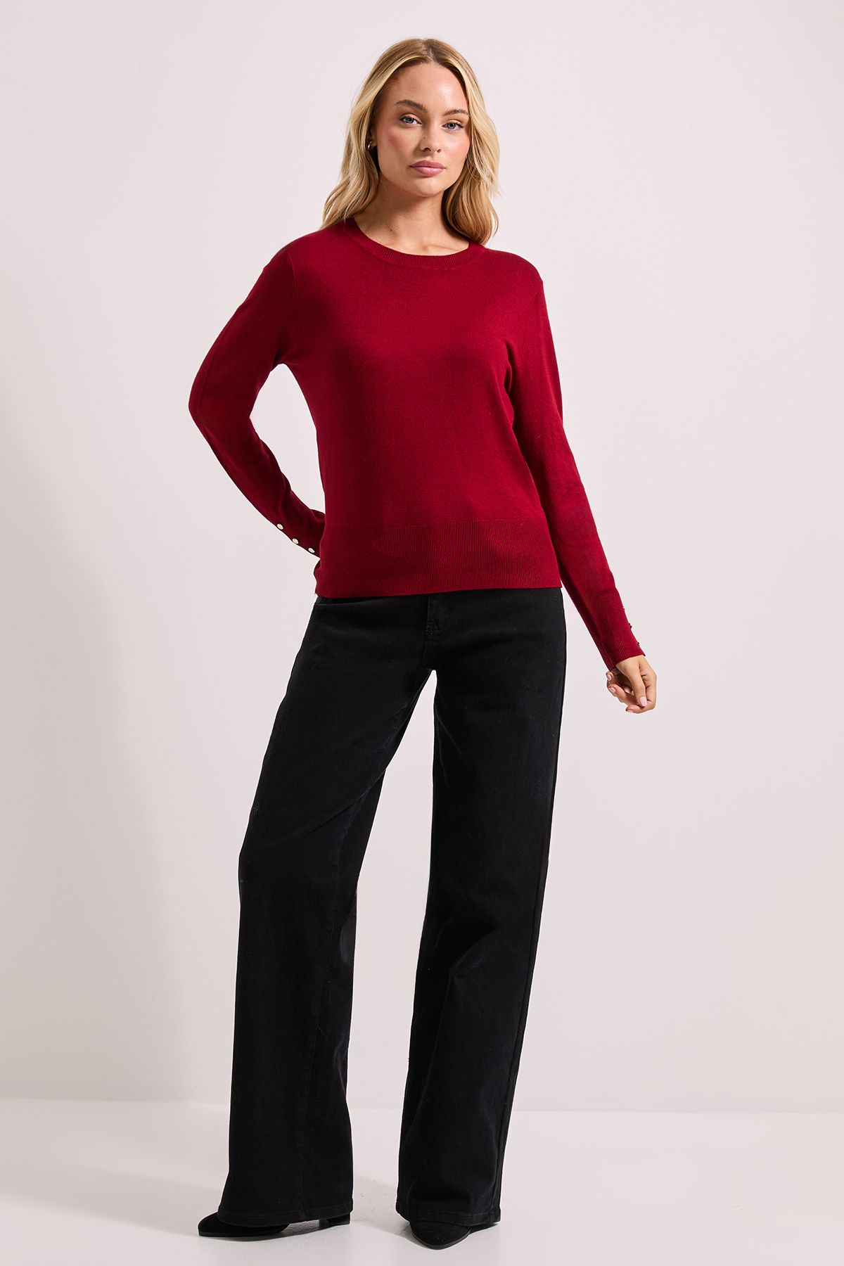 Dorothy Perkins Berry Crew Neck Button Cuff Jumper