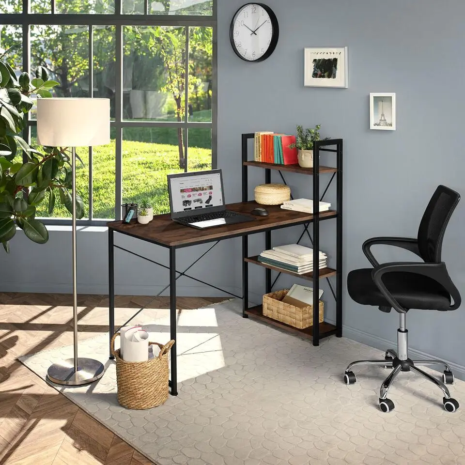 tectake Bureau Hershey 122x61x120cm, Industrieel Hout Donker, Rustiek