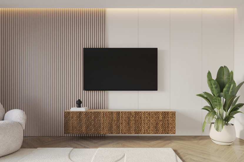 Szafka RTV z frezowanymi frontami wisząca VIRA-W - 2x100x40x40 cm - Brązowy
