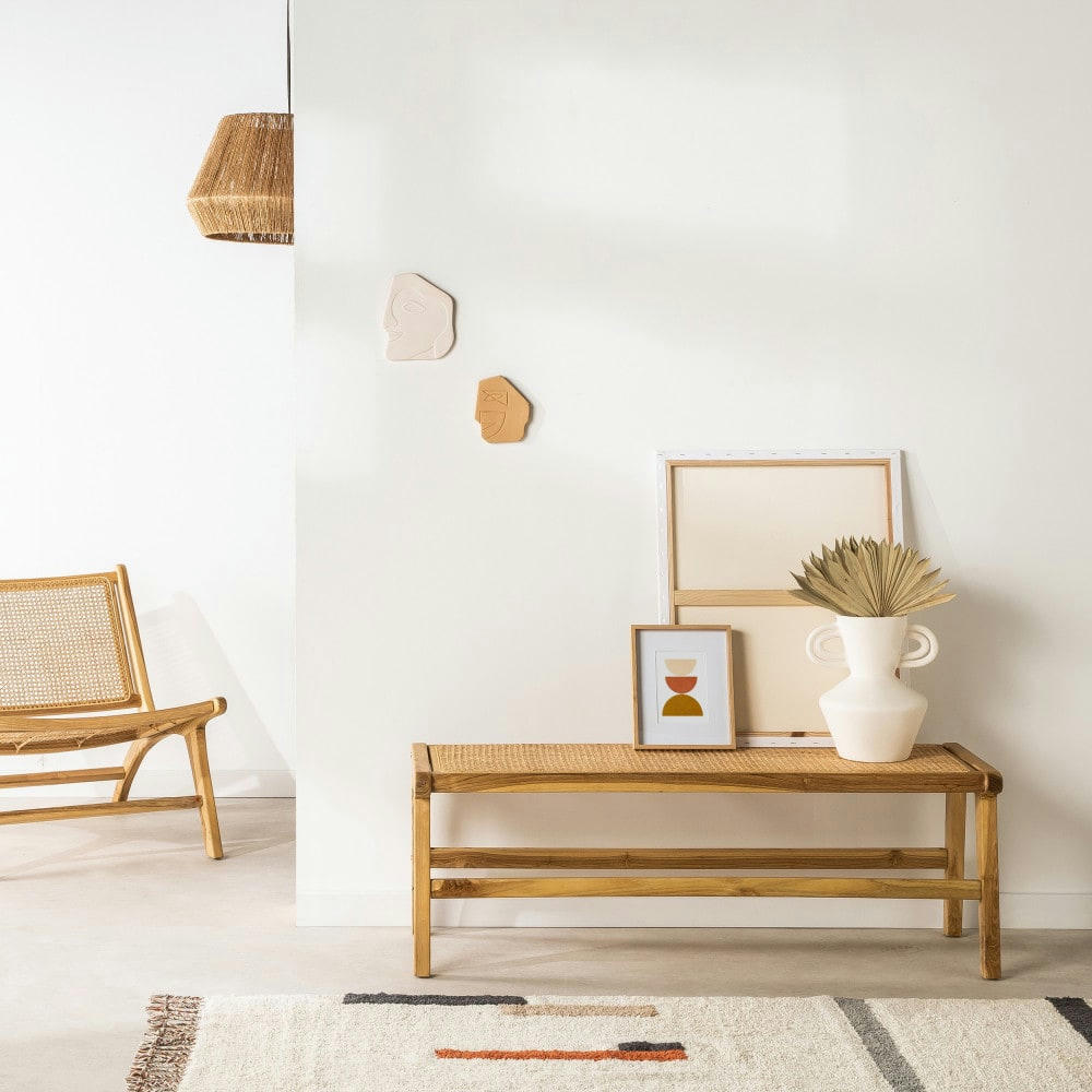 BASUKI - Banc en teck et cannage L120cm bois clair