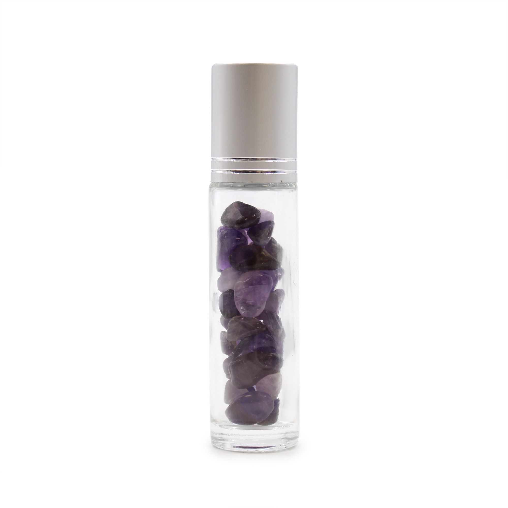 KDMD Gemstone Essential Oil Roller Bottle - Amethyst - Silver Cap