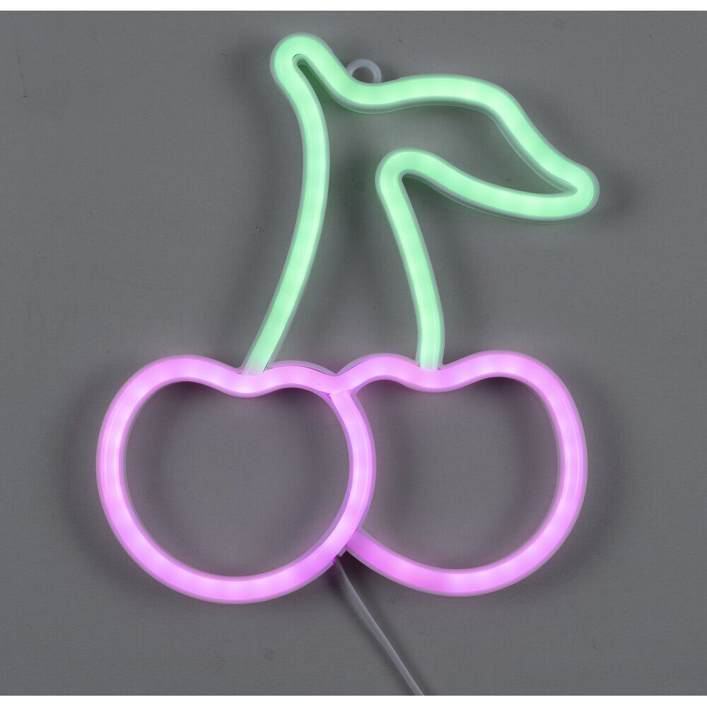 Décoration murale lumineuse néon forme cerise rose et vert 20x22cm