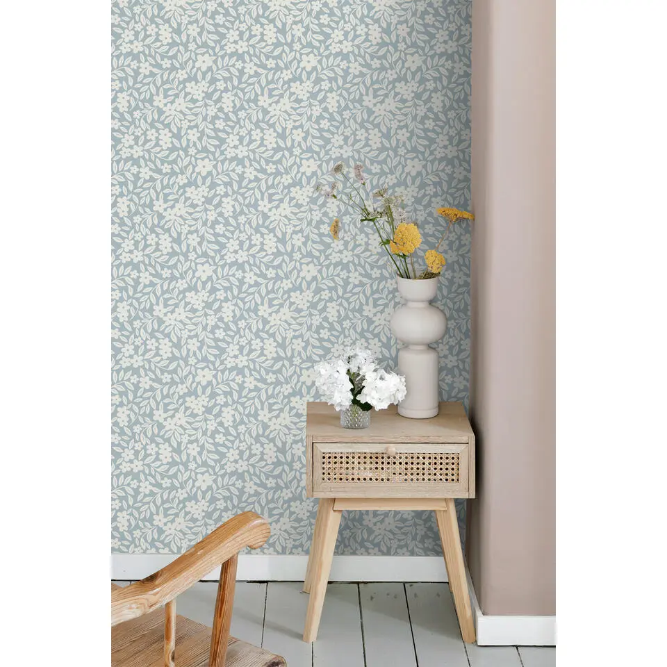 ESTAhome behang bloemetjes blauw - 50 x 900 cm