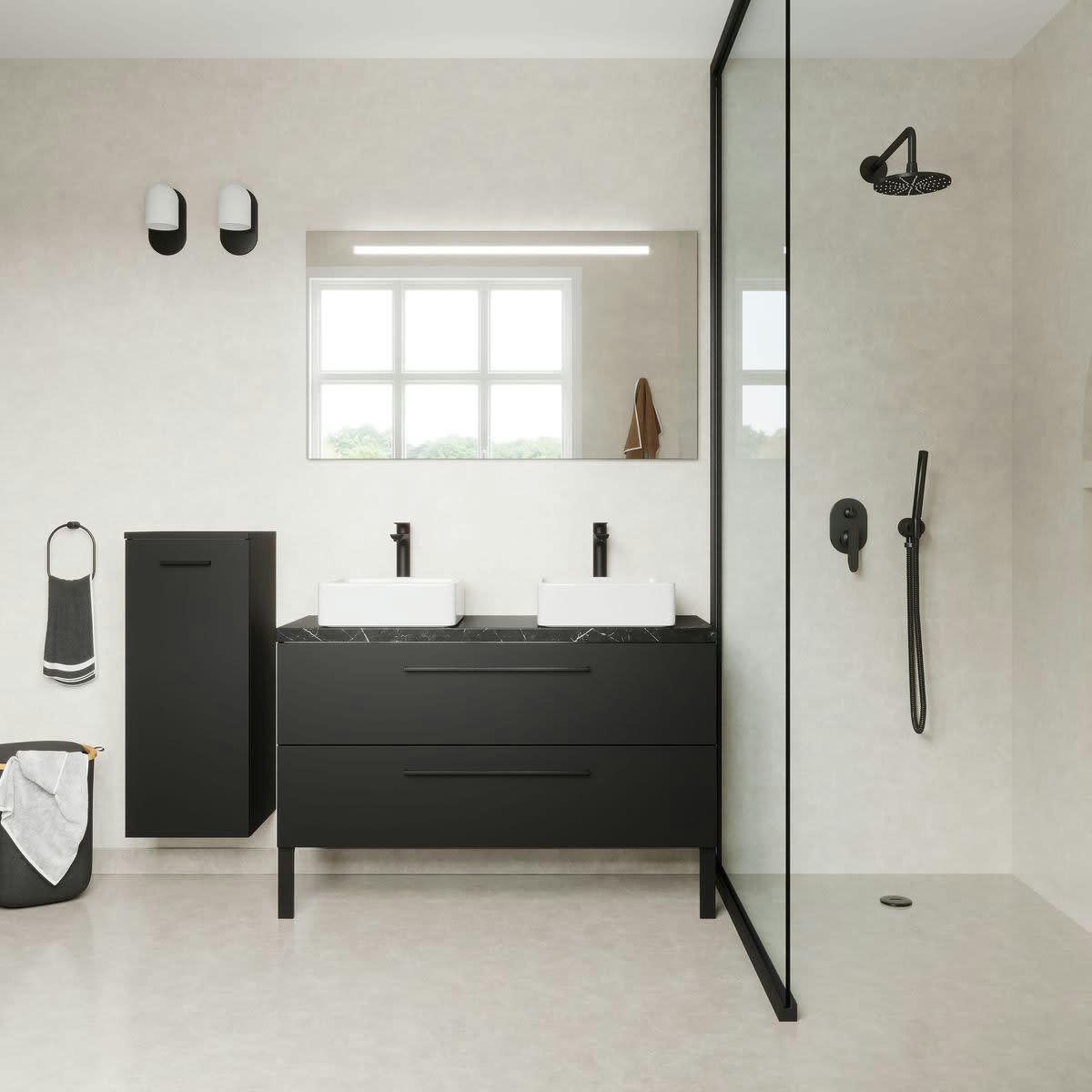 GLASGOW - Meuble salle de bain 2 vasques posées 120cm 2 tiroirs Noir