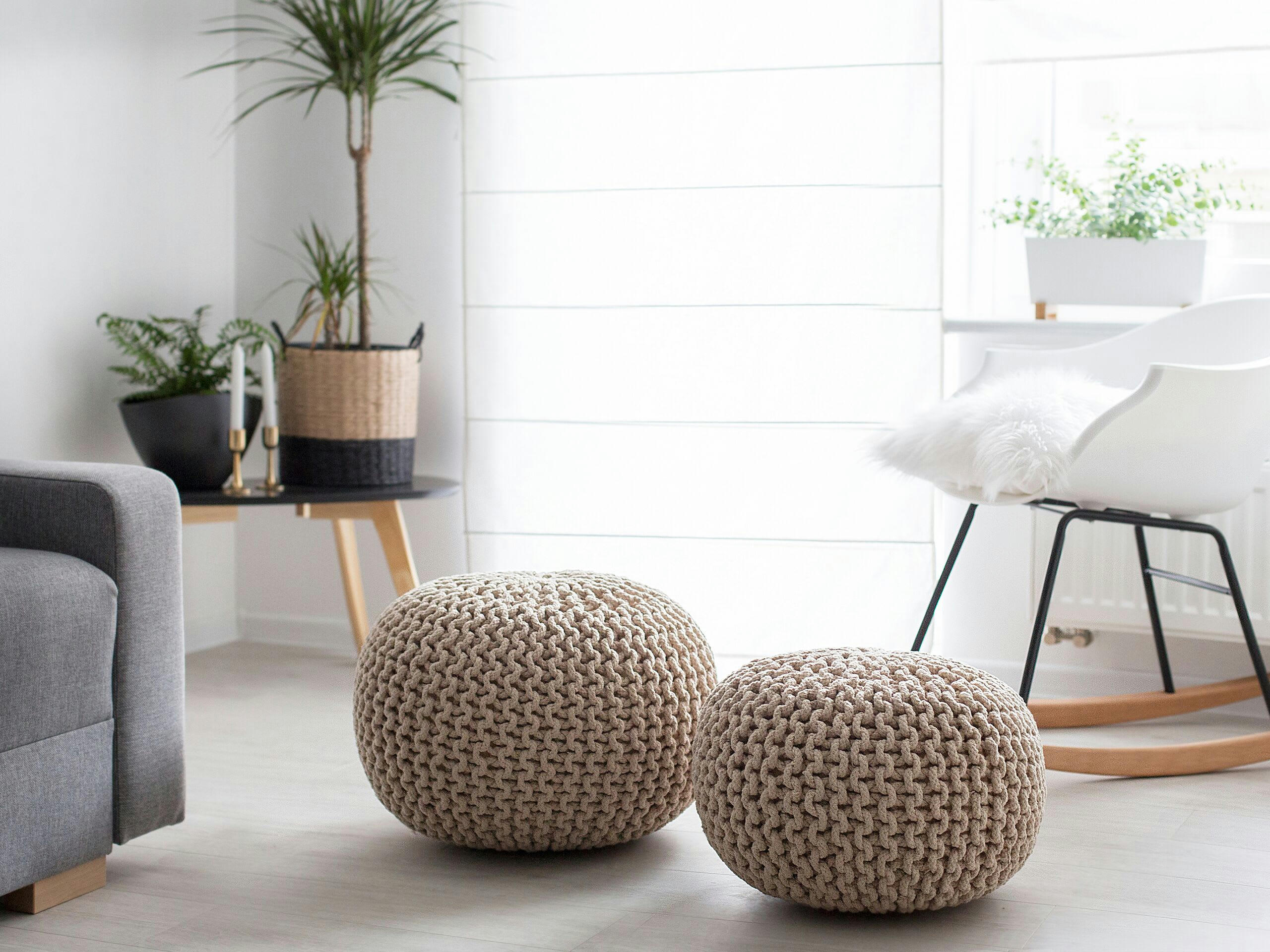 CONRAD - Pouf en coton beige 40 x 25 cm