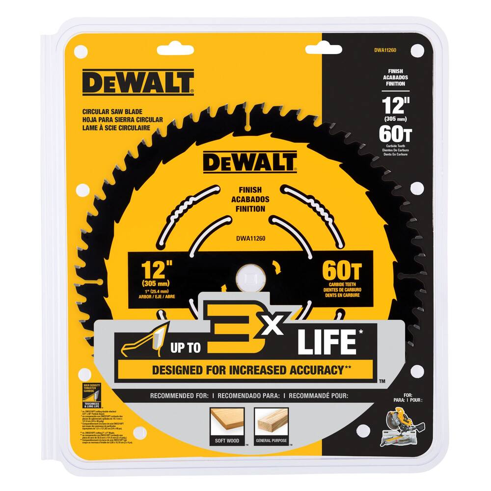 DEWALT DWA11260 12-in 60T Carbide Tipped Smooth Cross-Cutting Circular Saw Blade for Wood