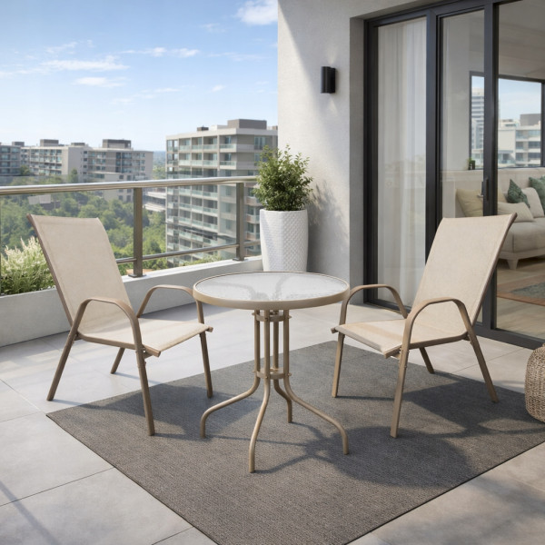 Komplet mebli balkon ogród stół   2x krzesła Bergamo 6060 MI 2os. Taupe