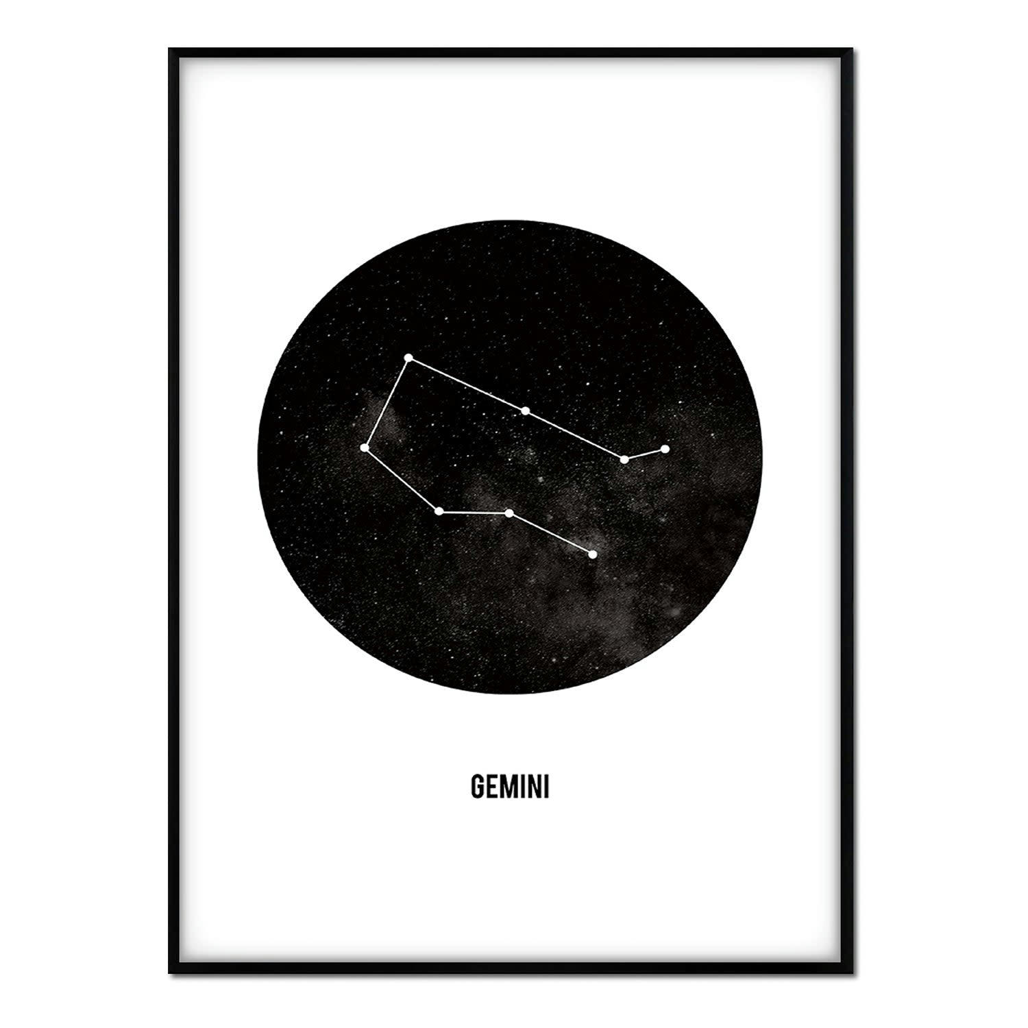 TEXTO - Affiche avec cadre noir - Gémeaux - 50x70