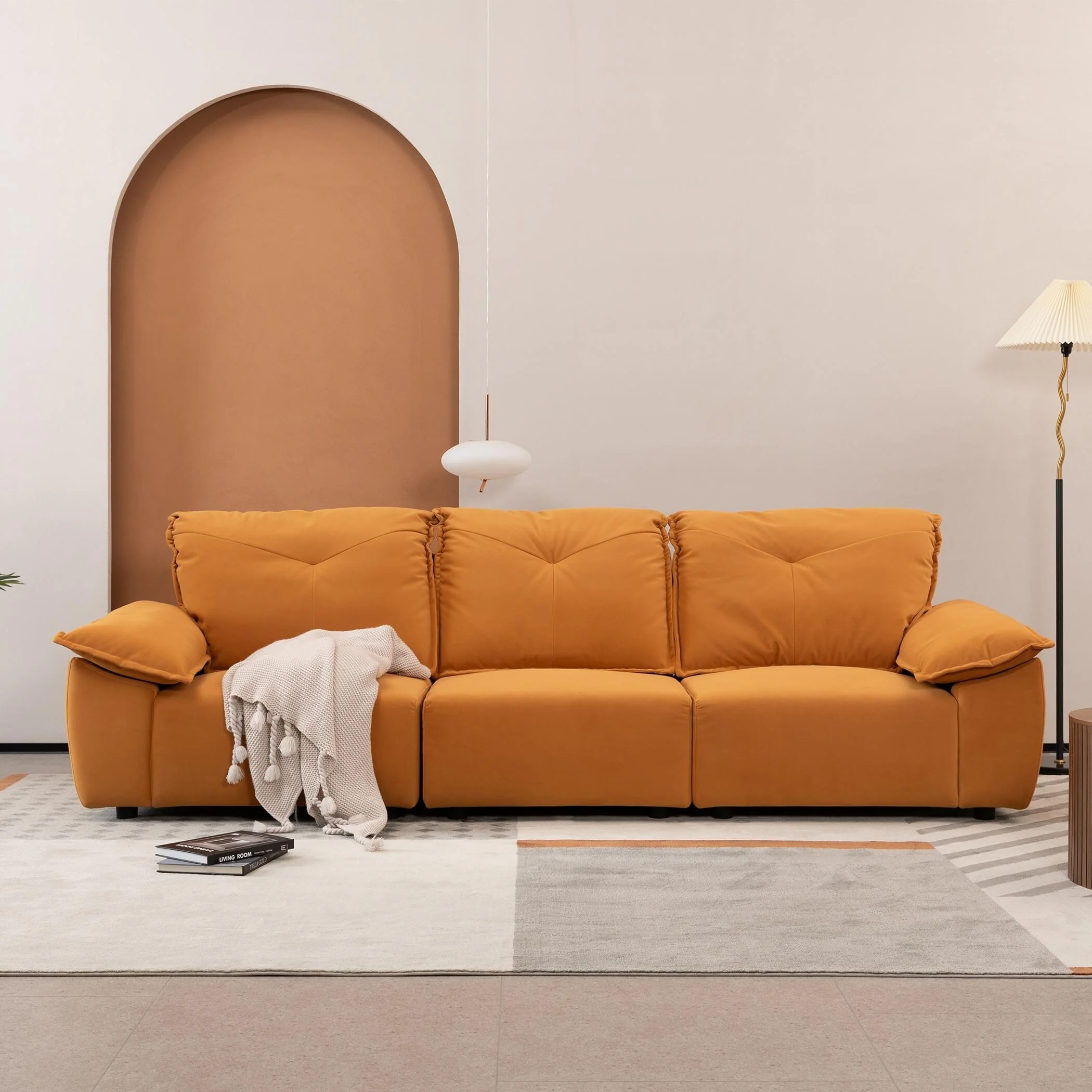 Orange 3-seater Sofa with Removable Pillowcase