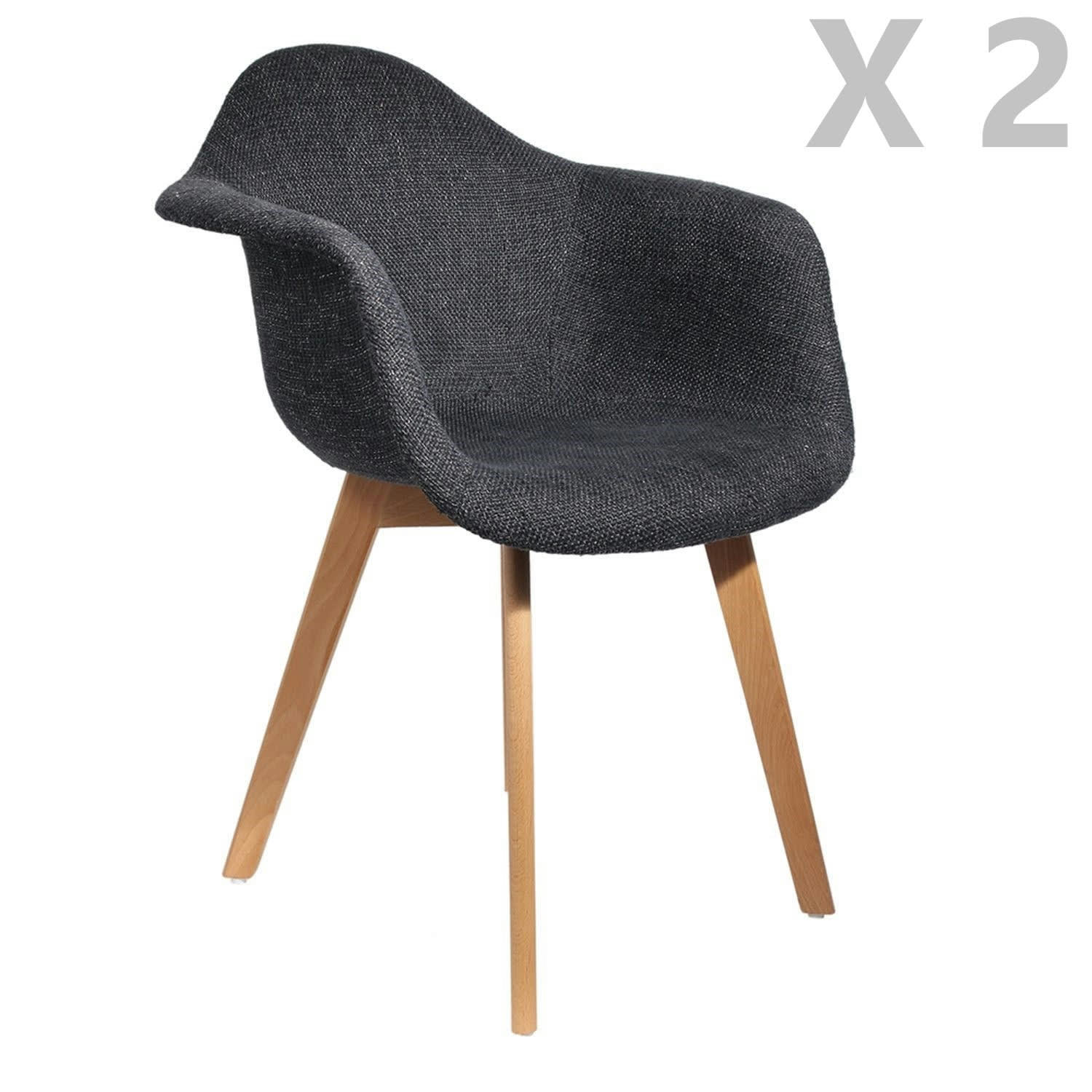 FLORA - Lot de 2 fauteuils scandinaves design grosse maille flora gris foncé