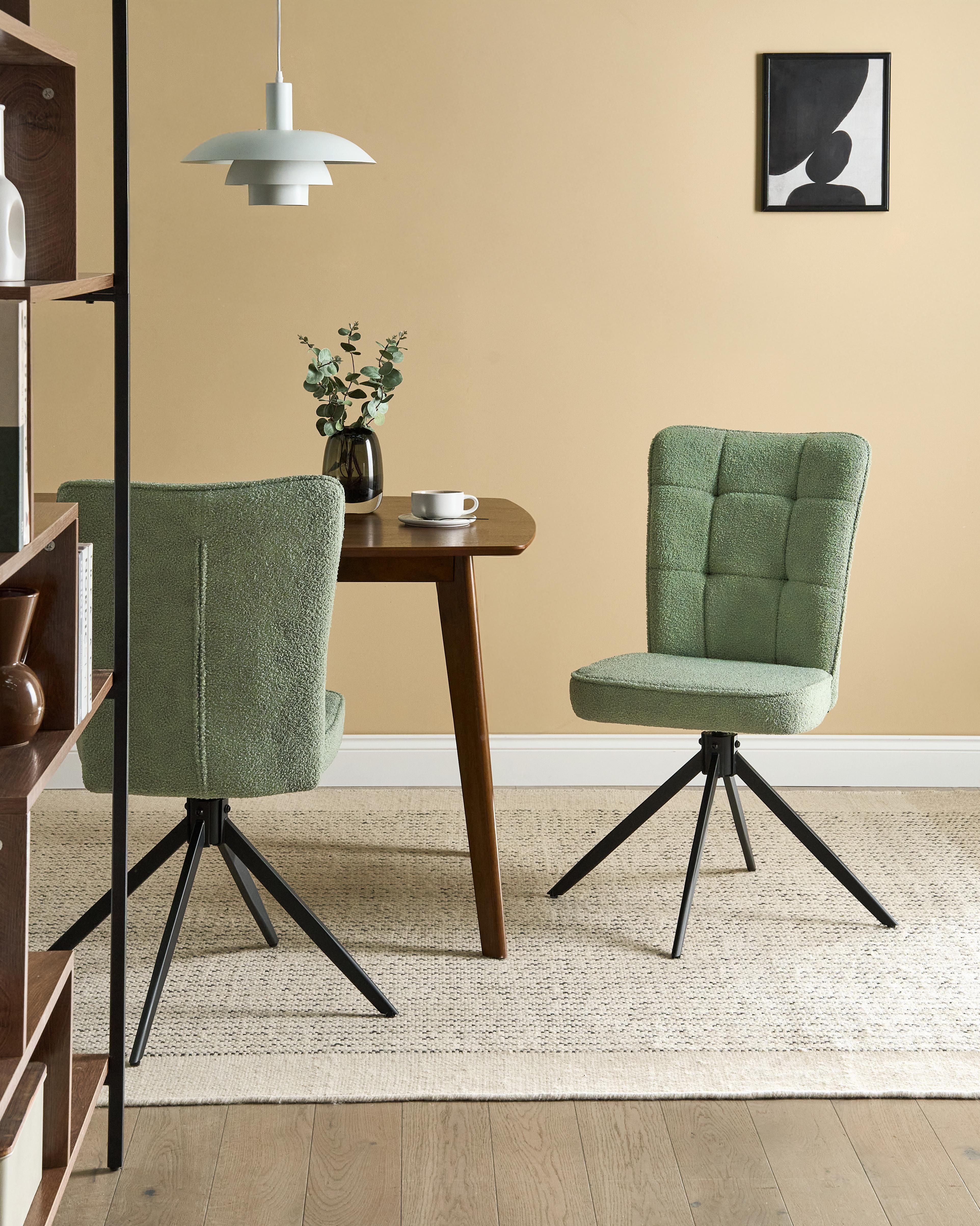 Set of 2 Dining Chairs Swivel RYAN Boucle Light Green
