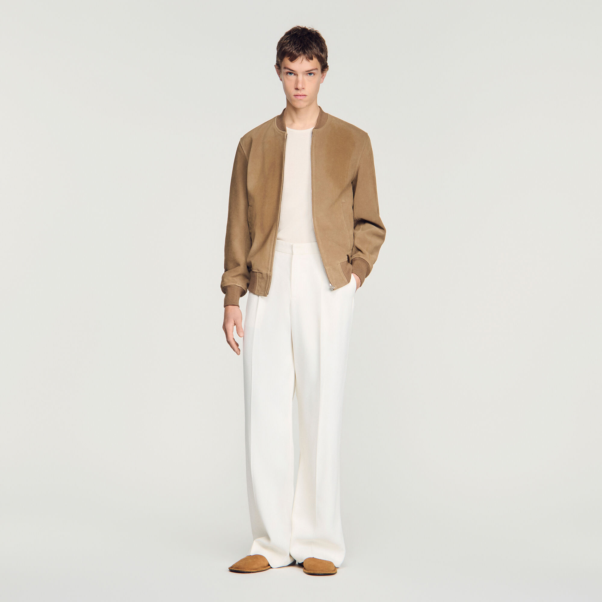 Blouson en croûte de cuir zippé