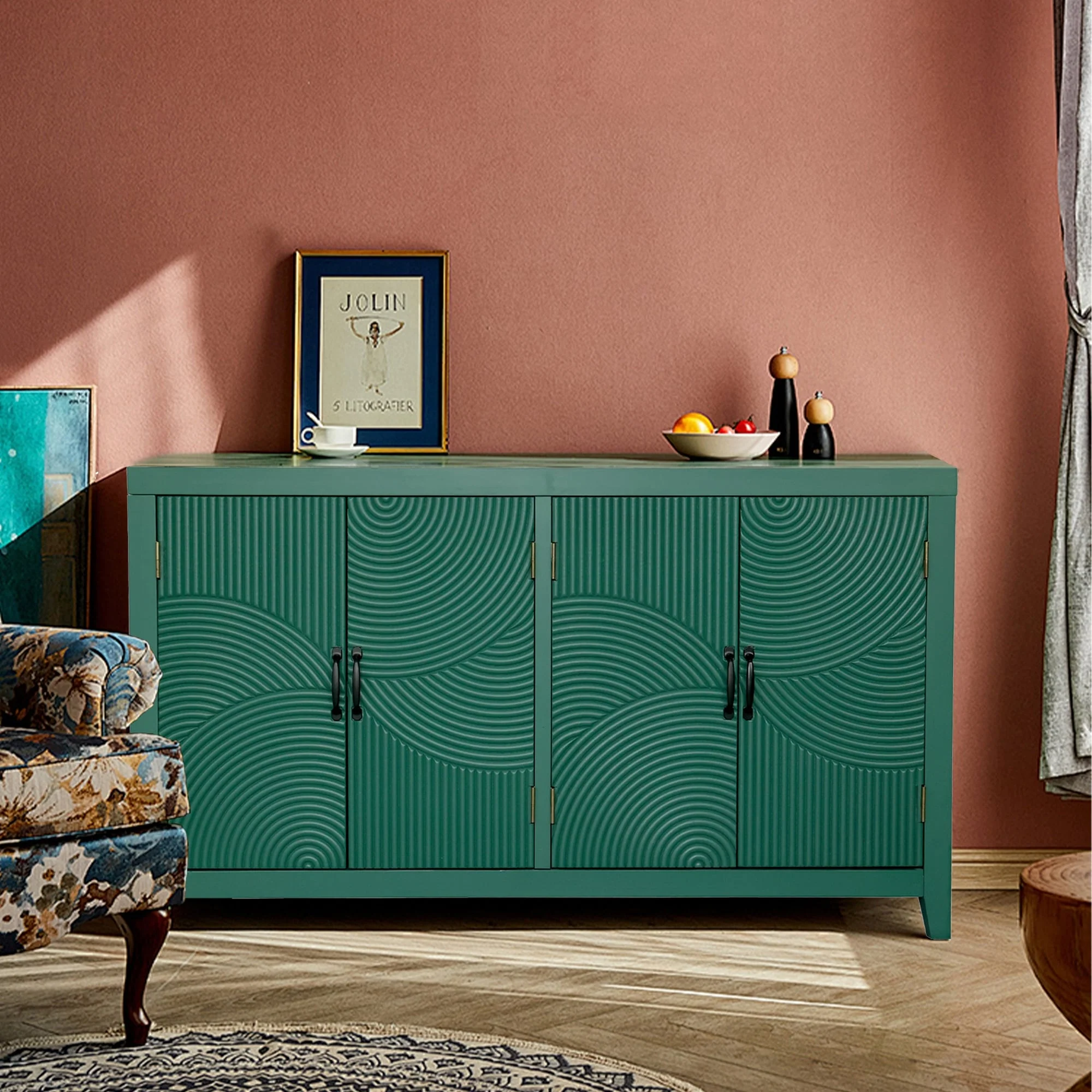 sideboard with 4 doors and metal handles